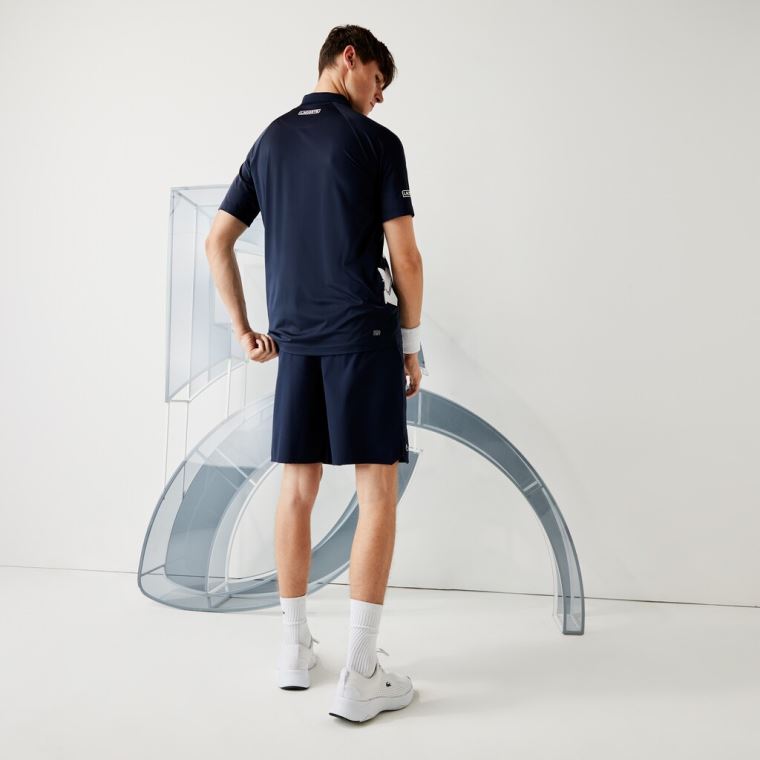 Lacoste SPORT x Novak Djokovic Respirável Jersey Polo Shirt Azul Marinho Azuis Branco | 3LcMmIed