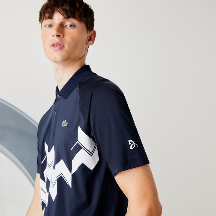 Lacoste SPORT x Novak Djokovic Respirável Jersey Polo Shirt Azul Marinho Azuis Branco | IGfFXP5T