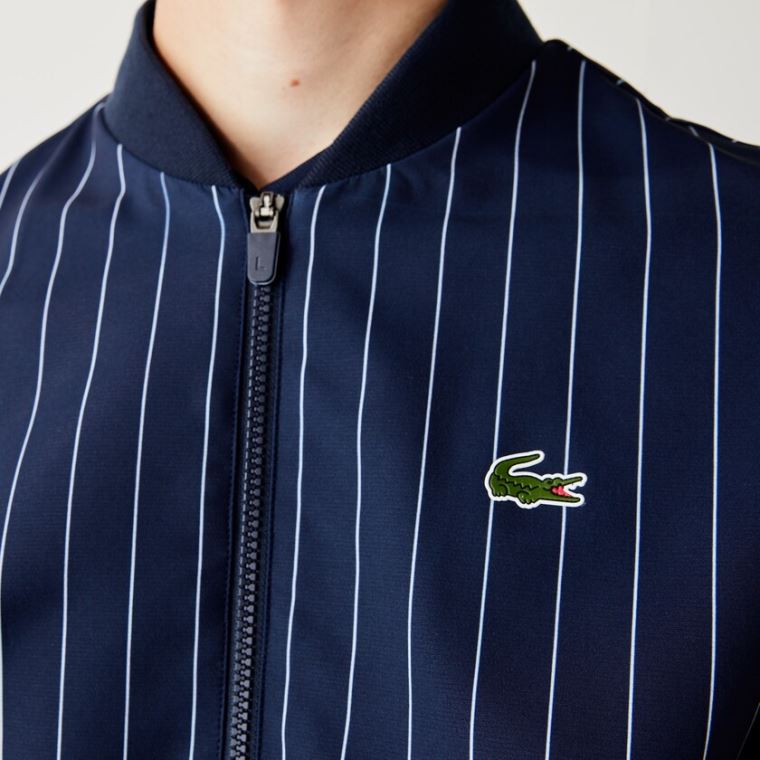 Lacoste SPORT x Novak Djokovic Striped Bomber Jacket Azul Marinho Azuis Branco | 2YbDTzXJ