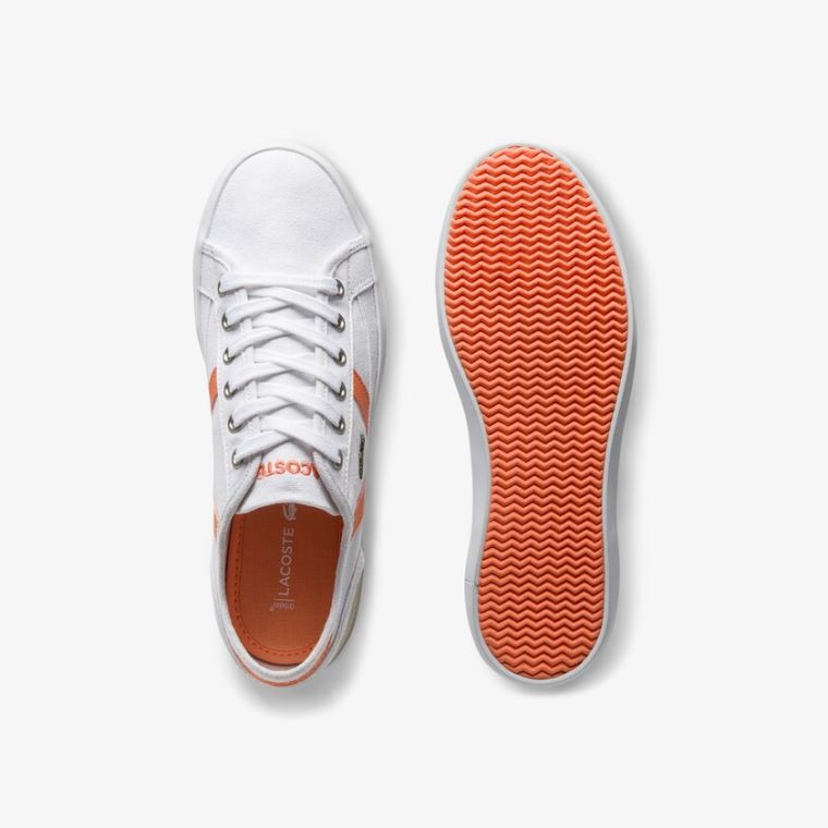 Lacoste Sideline Lona and Camurça Sneakers Branco Laranja | viV9kEdW