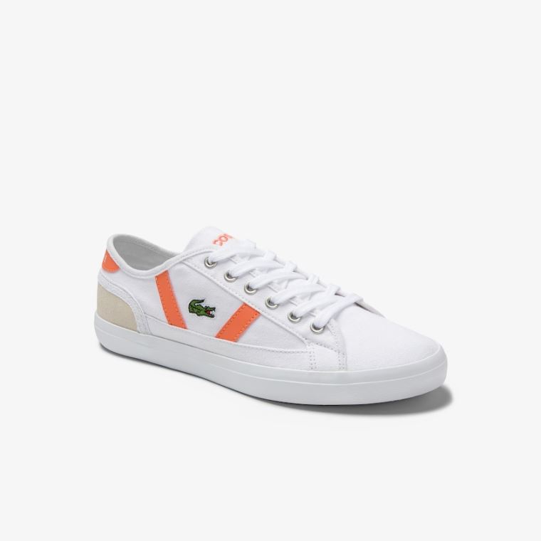 Lacoste Sideline Lona and Camurça Sneakers Branco Laranja | viV9kEdW