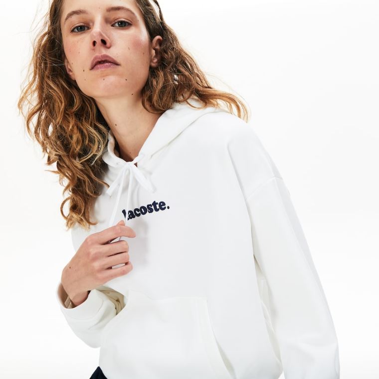 Lacoste Signature Largos Encapuzado Fleece Sweatshirt Branco | Breu3CC7