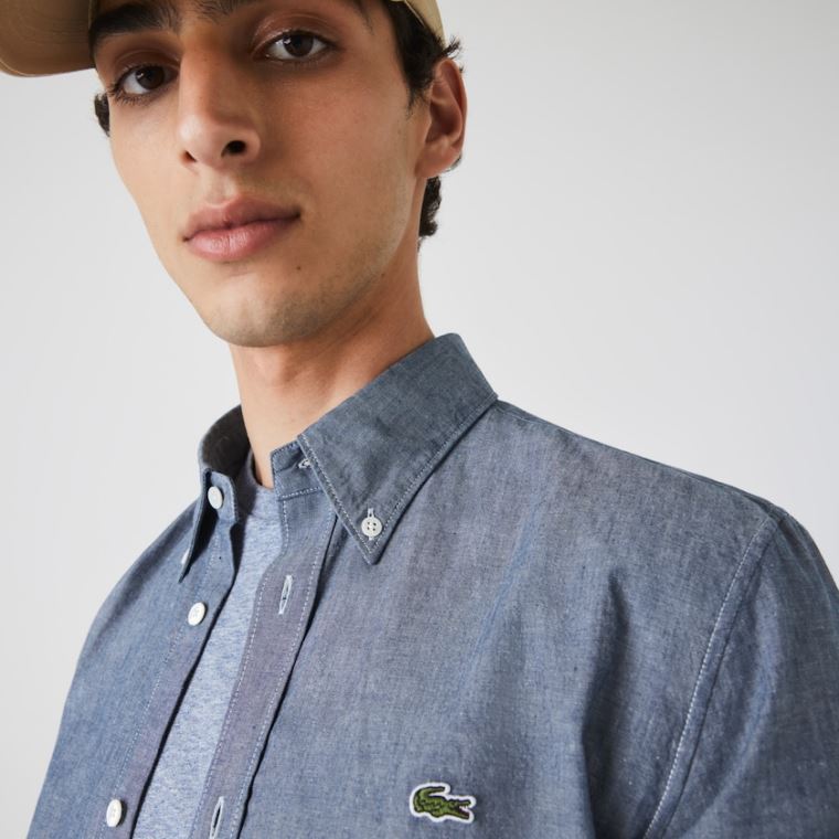 Lacoste Slim Fit Algodão Chambray Shirt Azuis | usP8x8Ft