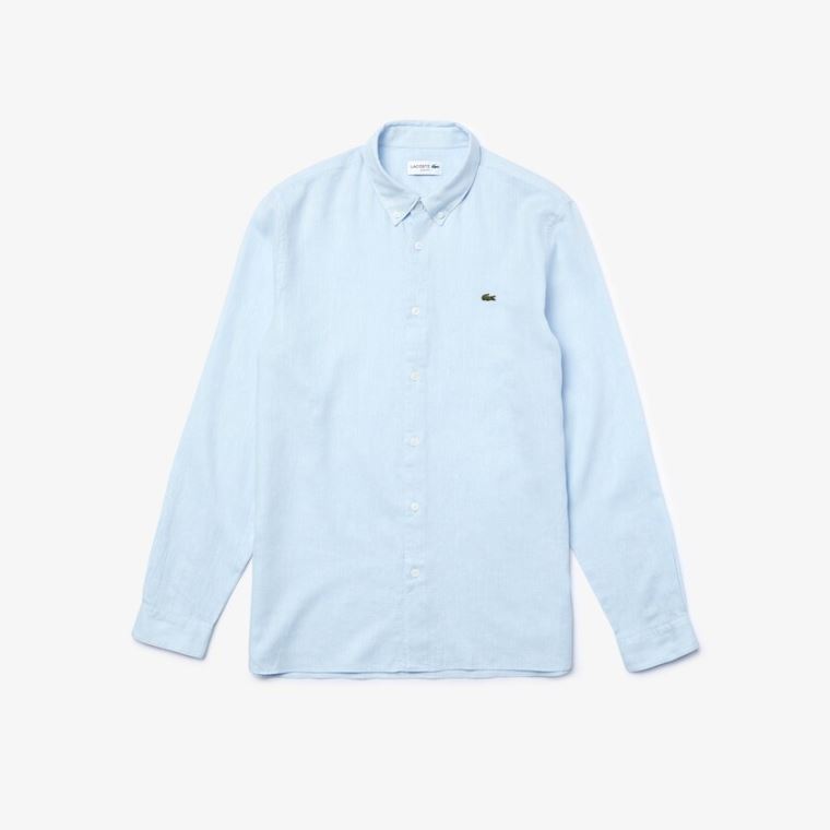 Lacoste Slim Fit Chevron Linen And Algodão Shirt Azuis Branco | 943u5wJS