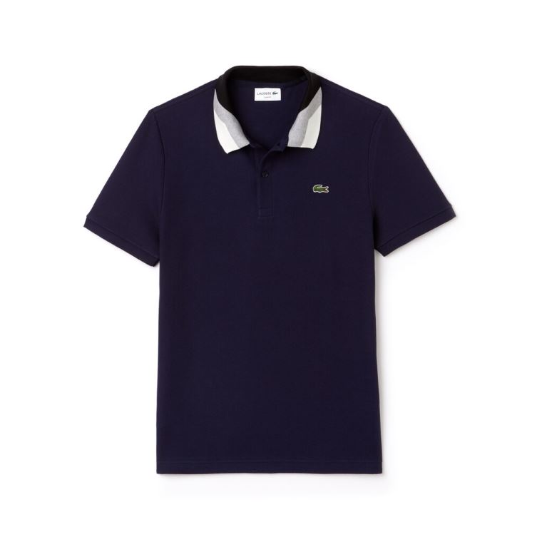 Lacoste Slim Fit Colourblock Striped Knop Piqué Polo Shirt Azul Marinho Azuis | tPg2DdjG