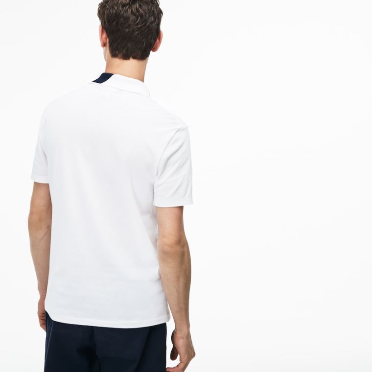 Lacoste Slim Fit Lettering Stretch Mini Piqué Polo Branco Azul Marinho Azuis | 1n86uFEb