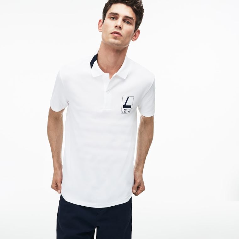 Lacoste Slim Fit Lettering Stretch Mini Piqué Polo Branco Azul Marinho Azuis | 1n86uFEb