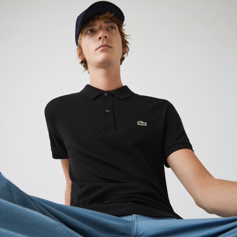 Lacoste Slim Fit Polo in Petit Piqué Pretas | pWU6NmS9