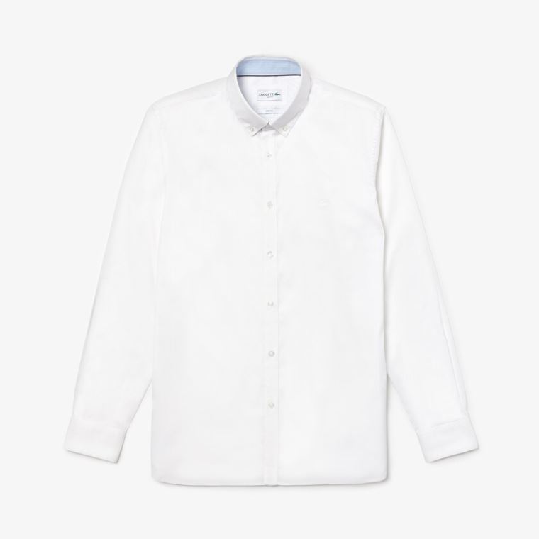 Lacoste Slim Fit Stretch Algodão Pinpoint Shirt Branco | 9kmbxGAJ