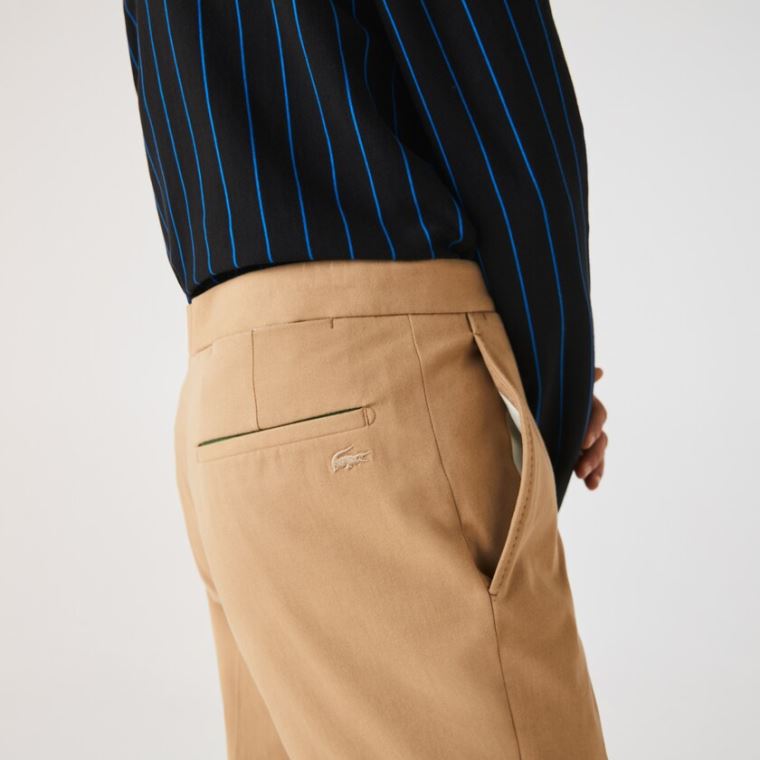 Lacoste Slim Fit Stretch Algodão Pleated Chino Pants Bege | pcQVhBHJ