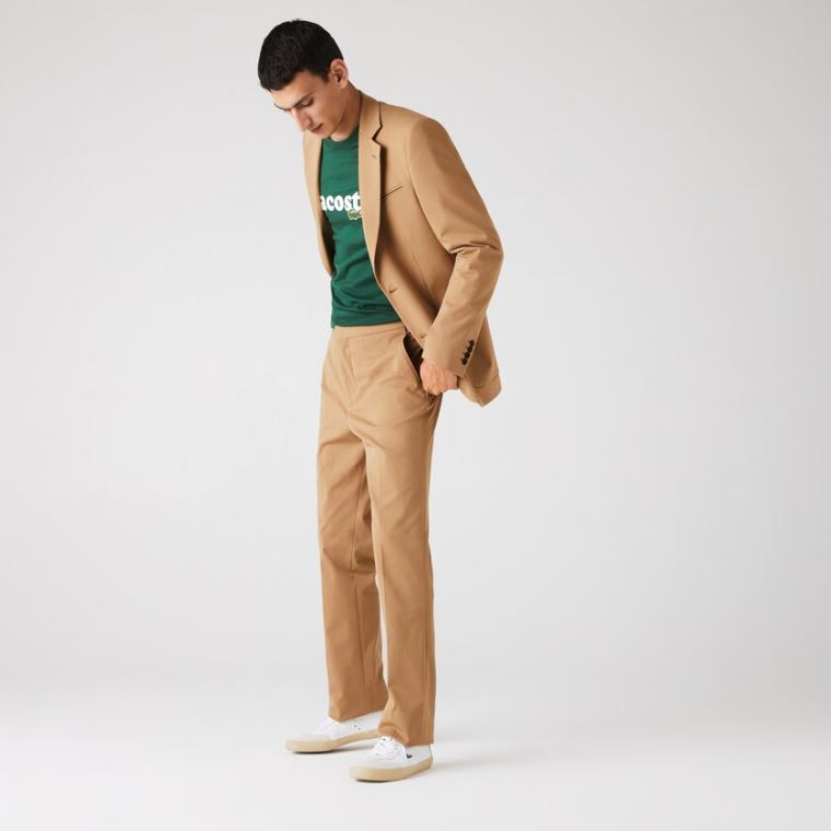 Lacoste Slim Fit Stretch Algodão Pleated Chino Pants Bege | pcQVhBHJ