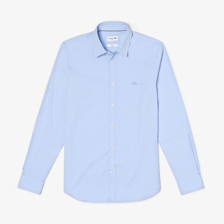 Lacoste Slim-Fit Stretch Algodão Poplin Shirt Luz Azuis | KE2csdX0