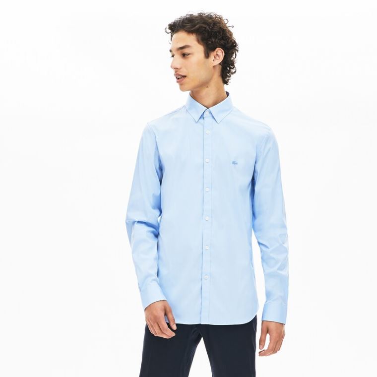 Lacoste Slim-Fit Stretch Algodão Poplin Shirt Luz Azuis | KE2csdX0