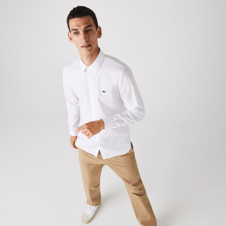 Lacoste Slim Fit Stretch Algodão Poplin Shirt Branco | ZfR4mVfG