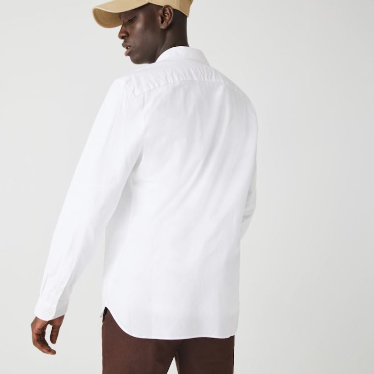 Lacoste Slim Fit Stretch Oxford Algodão Shirt Branco | S7eMp7LX