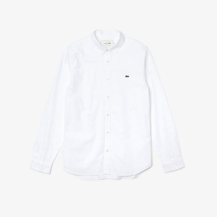 Lacoste Slim Fit Stretch Oxford Algodão Shirt Branco | S7eMp7LX