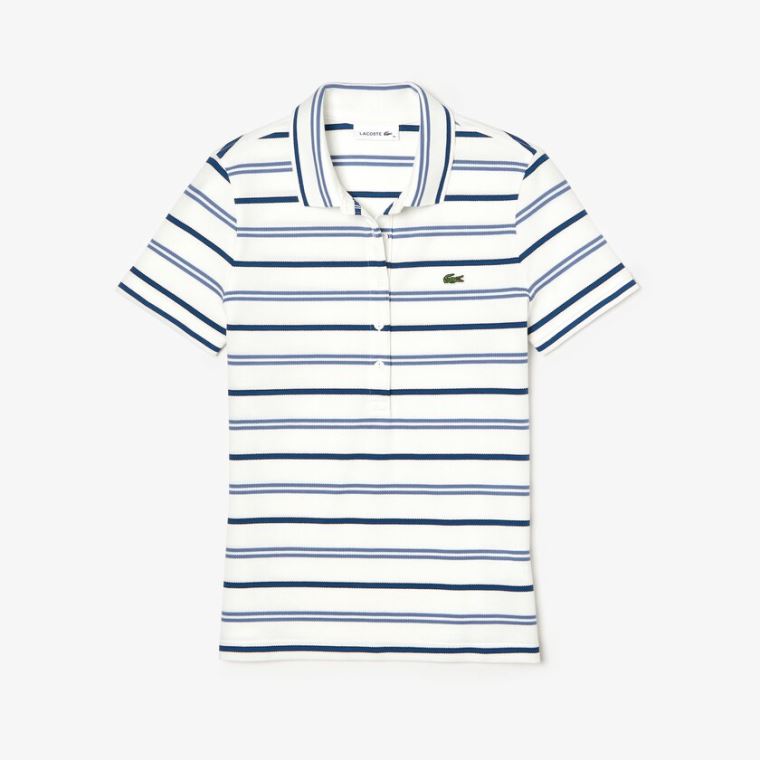 Lacoste Slim Fit Striped Stretch Piqué Polo Shirt Branco Azuis Azul Marinho Azuis | lcB8gD47