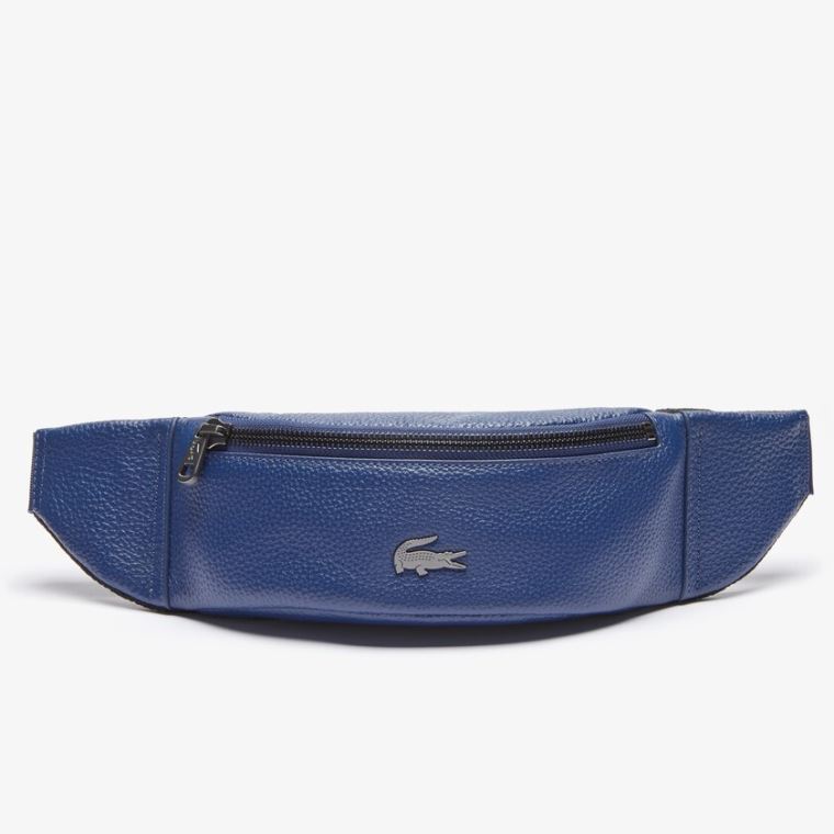 Lacoste Soft Mate Matte Full-Grain Couro Zippered Fanny Pack Azuis Escuro | K0ig5Ccw