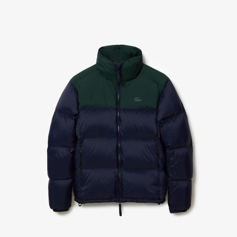 Lacoste Stand-Up Collar Concealed Hood Colourblock Curta Jacket Azul Marinho Azuis Verdes | qoPovvgP