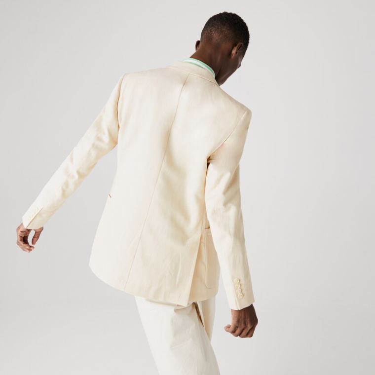 Lacoste Straight Fit Algodão-Linen Blazer Bege | hnr5v50O