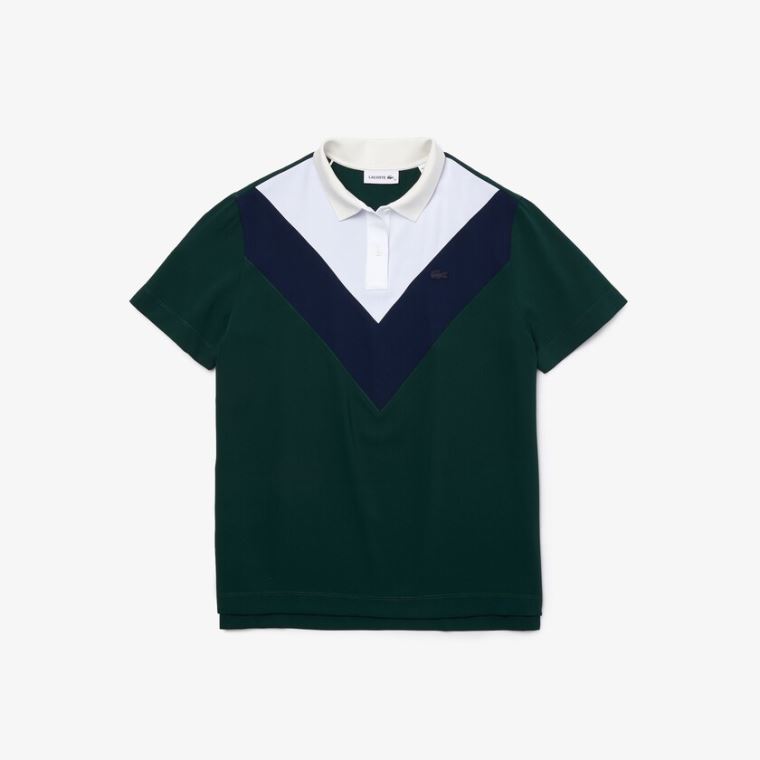 Lacoste Straight fit Colourblock Flowy And Leves Polo Verdes Azul Marinho Azuis Branco | 5Gtcdwg4