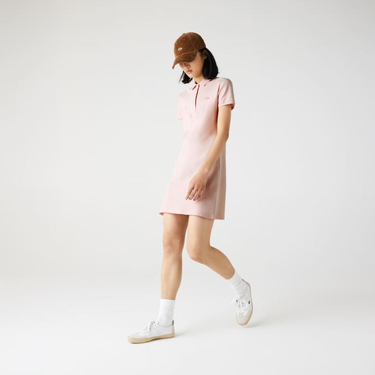 Lacoste Stretch Algodão Piqué Polo Vestidos Luz Rosa | yoxe5SG5