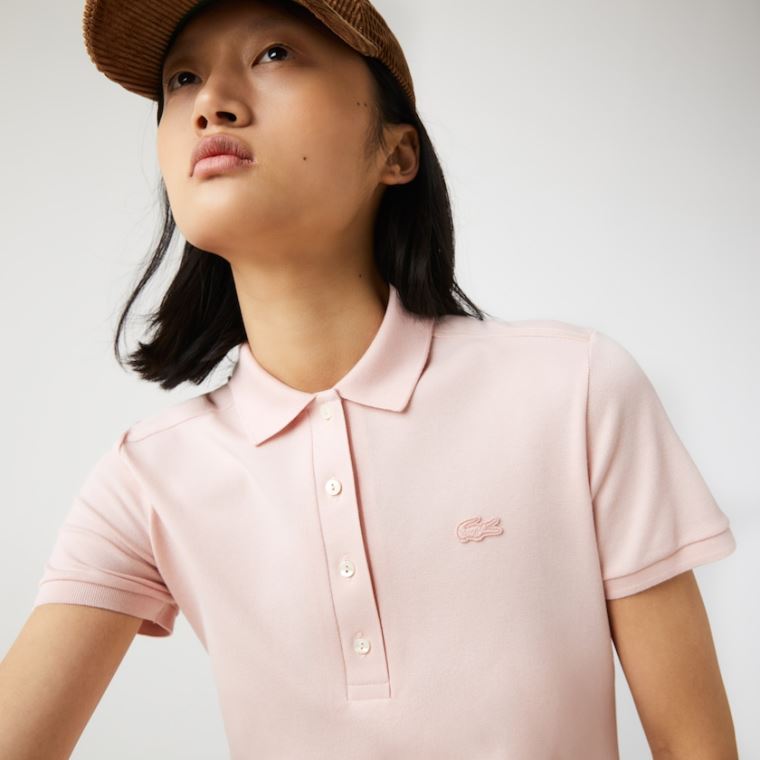 Lacoste Stretch Algodão Piqué Polo Vestidos Luz Rosa | yoxe5SG5