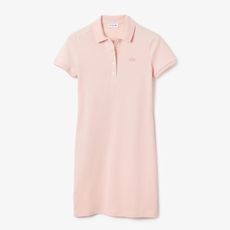 Lacoste Stretch Algodão Piqué Polo Vestidos Luz Rosa | yoxe5SG5