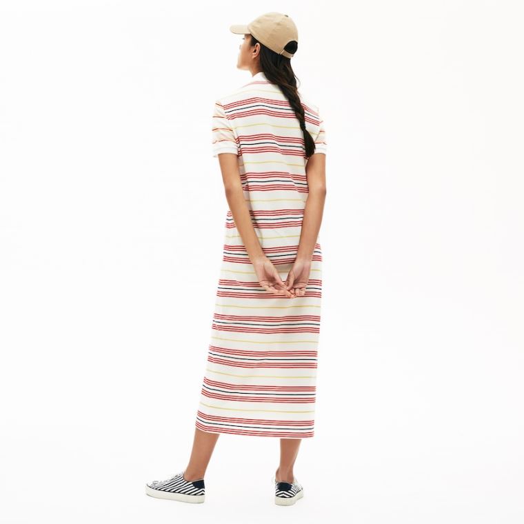 Lacoste Striped Algodão Buttoned Polo Vestidos Branco Vermelhas Amarelas Azul Marinho Azuis Luz Rosa | 0uEcL0IV