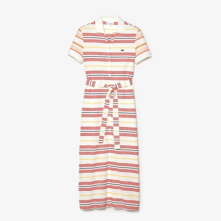 Lacoste Striped Algodão Buttoned Polo Vestidos Branco Vermelhas Amarelas Azul Marinho Azuis Luz Rosa | 0uEcL0IV