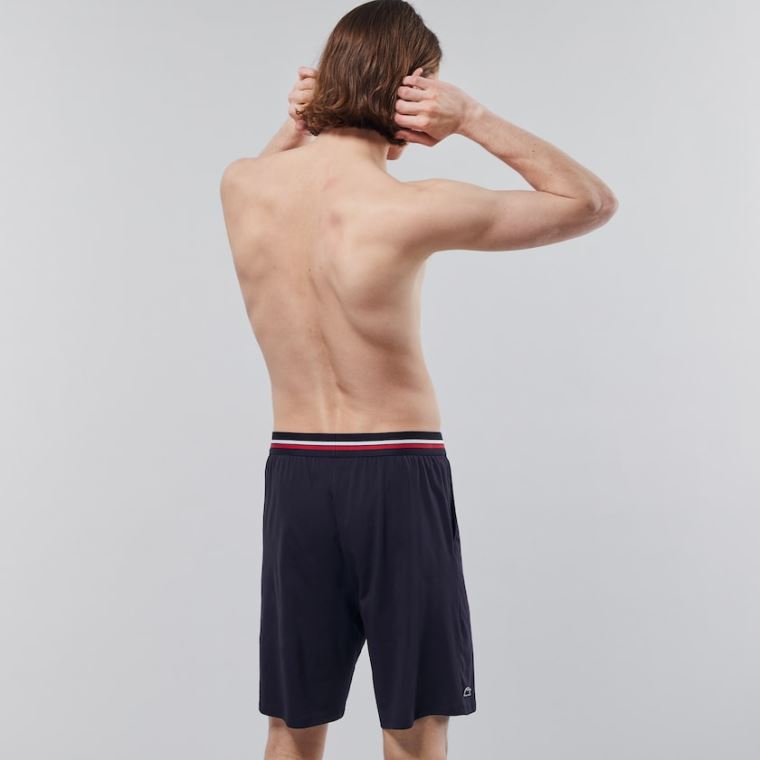 Lacoste Striped-Cintura Long Boxer Cuecas Azul Marinho Azuis | 0dK4PYMd