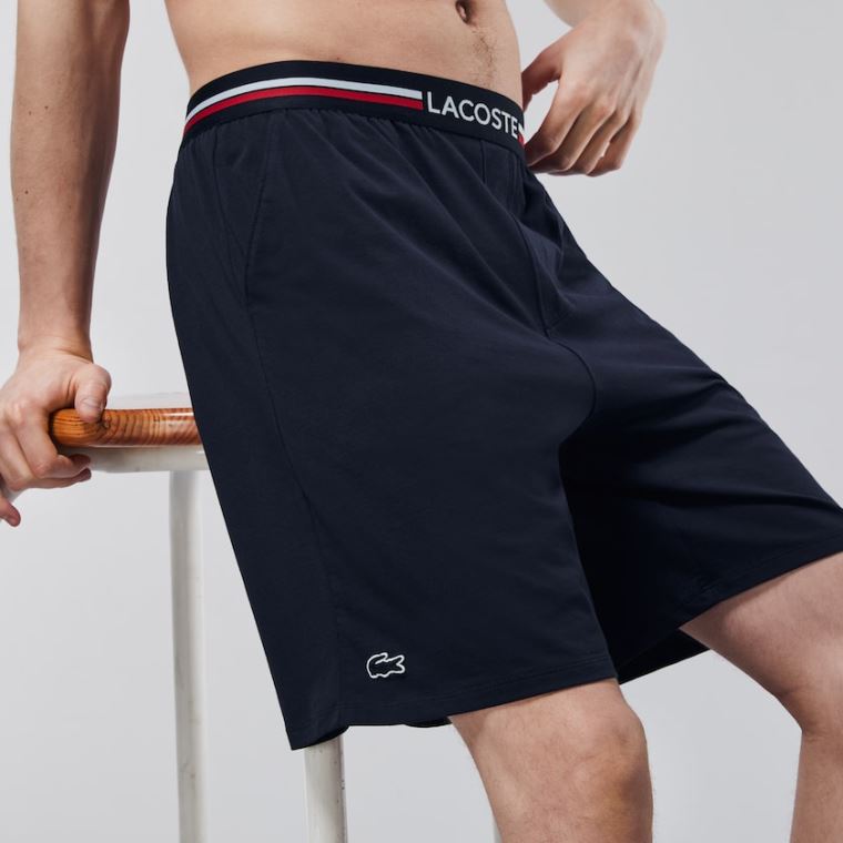 Lacoste Striped-Cintura Long Boxer Cuecas Azul Marinho Azuis | 0dK4PYMd