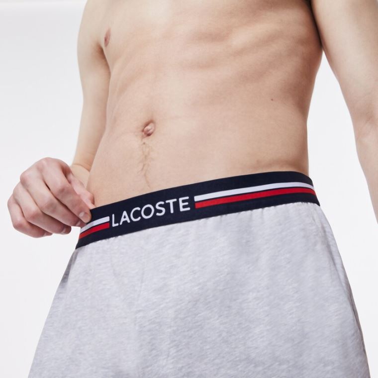 Lacoste Striped-Cintura Long Boxer Cuecas Cinzentas | crywyOCq