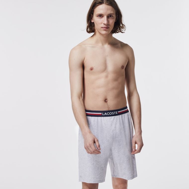 Lacoste Striped-Cintura Long Boxer Cuecas Cinzentas | crywyOCq