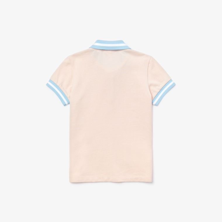 Lacoste Striped Details Algodão Piqué Polo Luz Rosa Branco | LxlPE9ql