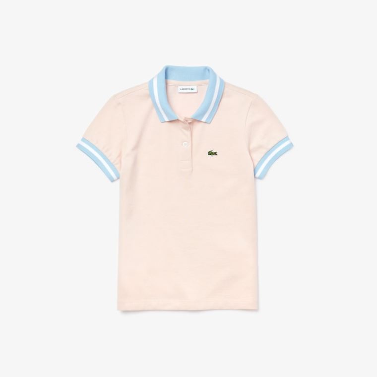 Lacoste Striped Details Algodão Piqué Polo Luz Rosa Branco | LxlPE9ql