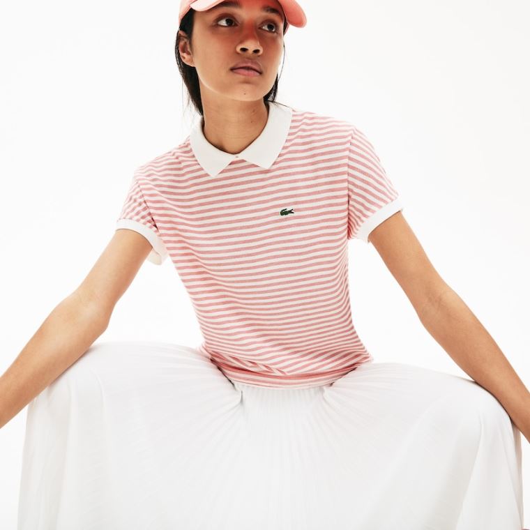 Lacoste Striped Polo Vermelhas Branco | R7VIqEha