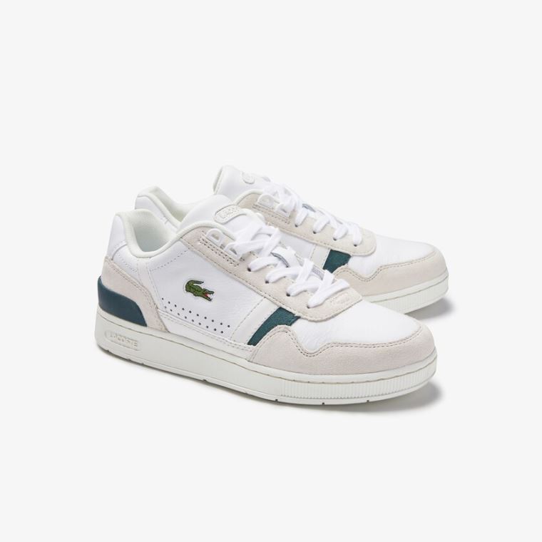 Lacoste T-Clip Couro and Camurça Sneakers Branco | GClf1Ebp