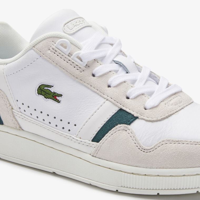 Lacoste T-Clip Couro and Camurça Sneakers Branco | GClf1Ebp