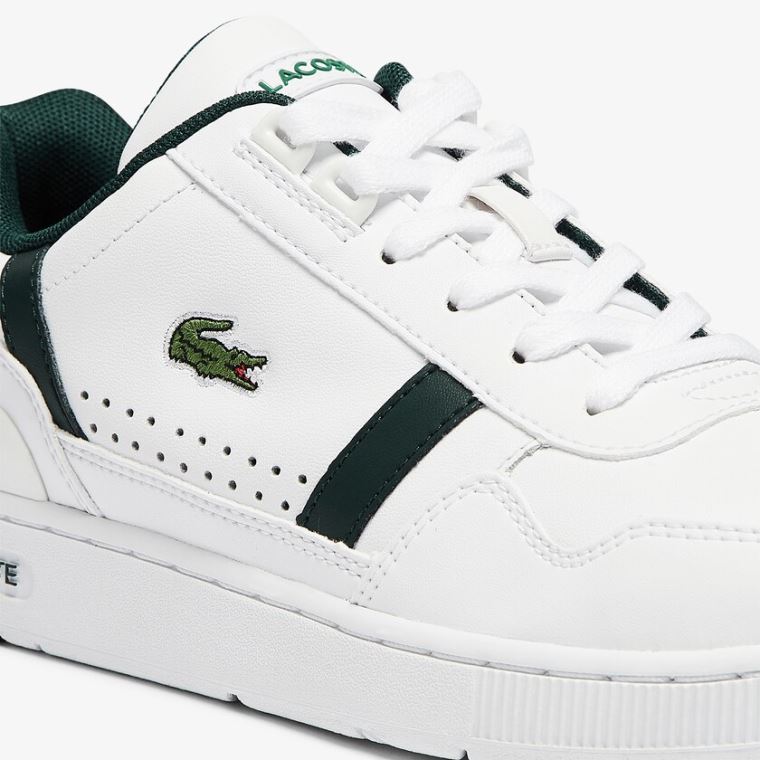 Lacoste T-Clip Couro and Sintético Perforated Sneakers Branco | 8SDW7hGd