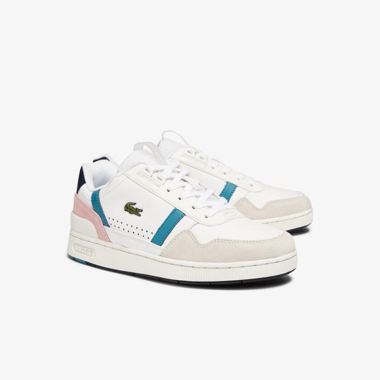 Lacoste T-Clip Couro and Sintético Sneakers Branco Turquesa Escuro | awP8BJ0M