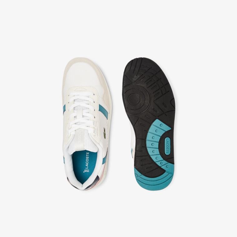 Lacoste T-Clip Couro and Sintético Sneakers Branco Turquesa Escuro | awP8BJ0M