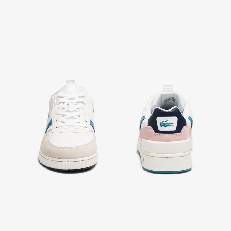 Lacoste T-Clip Couro and Sintético Sneakers Branco Turquesa Escuro | awP8BJ0M