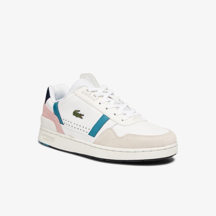 Lacoste T-Clip Couro and Sintético Sneakers Branco Turquesa Escuro | awP8BJ0M