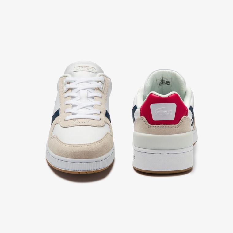 Lacoste T-Clip Tricolour Couro and Camurça Sneakers Branco Bege | TLpcBMU8