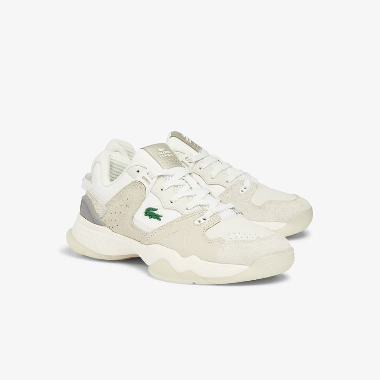 Lacoste T-Point Nubuck Couro Sneakers Bege | jS2i0mZ0