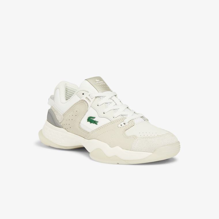 Lacoste T-Point Nubuck Couro Sneakers Bege | jS2i0mZ0