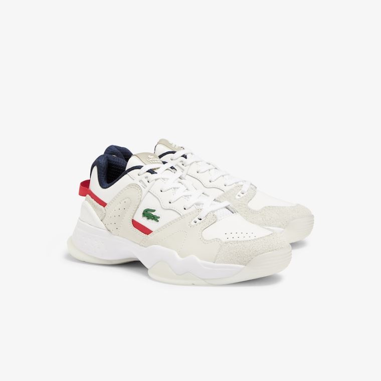 Lacoste T-Point Nubuck Couro Sneakers Branco Bege | 6WoBOUkL