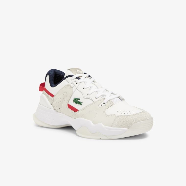 Lacoste T-Point Nubuck Couro Sneakers Branco Bege | 6WoBOUkL