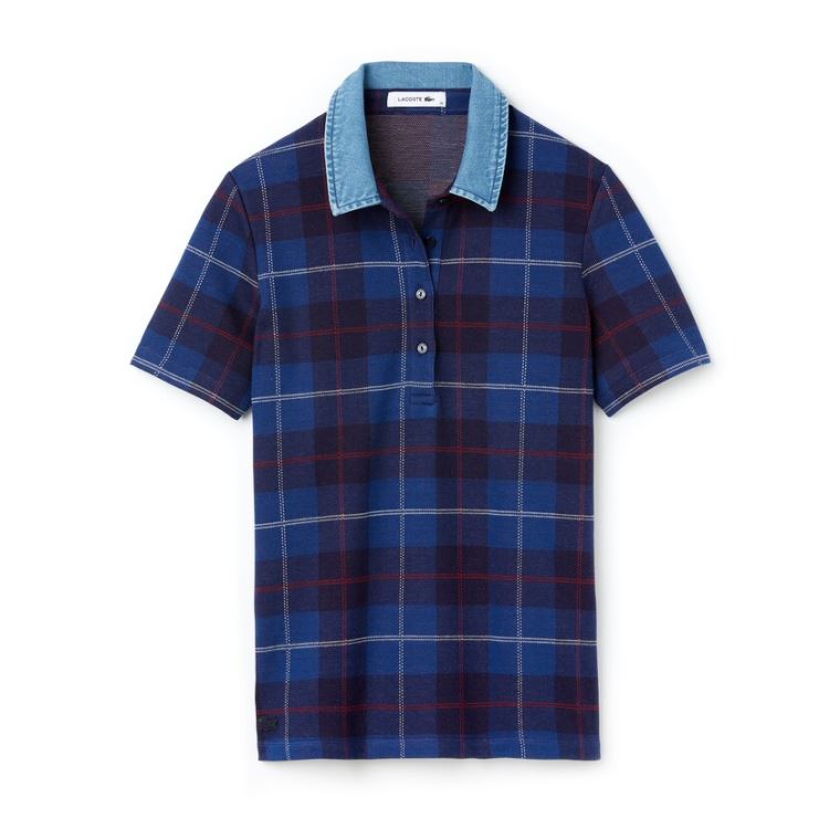 Lacoste Tartan Check Algodão Jacquard Polo Azul Marinho Azuis Azuis | OaVrOTJW